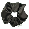Hibiscus Hair Satin Scrunchie - Midnight Black