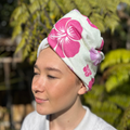 Microfibre Hair Wrap - Hibiscus White