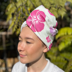 Microfibre Hair Wrap - Hibiscus White
