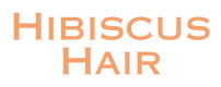 Text 'HIBISCUS HAIR' in orange on a white background