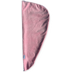 A dusty pink fleece microfibre hair wrap.